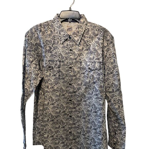 Moon Shine navy white paisley print button pockets covered snaps brand new - Picture 1 of 3